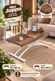 Mini Juppo Smart Coffee Table – White Marble MDF Top & White Outward Curved Metal Leg
