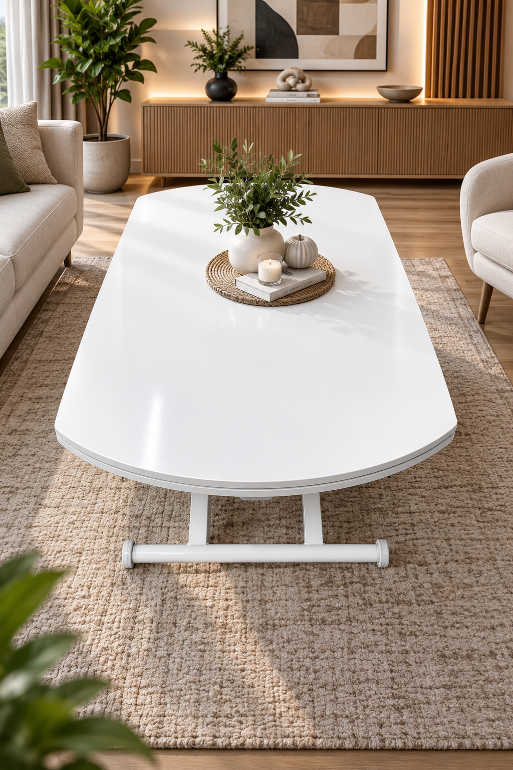 Oval Side-Opening Smart Table | Lisbon MDF & White