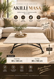Extendable Square Smart Table | Travertine MDF & Black