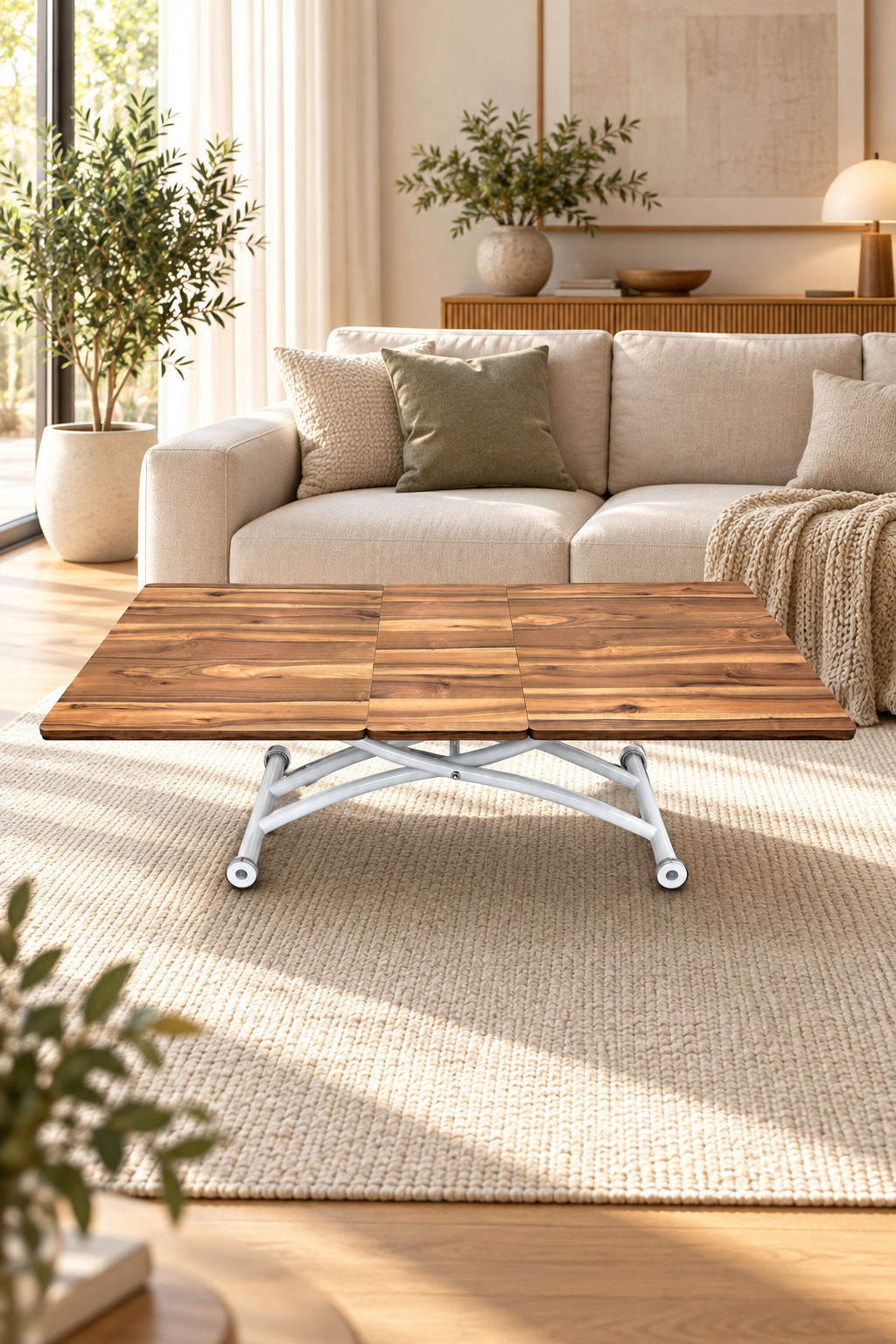 Square Smart Table with Central Opening | Urartu MDF & White