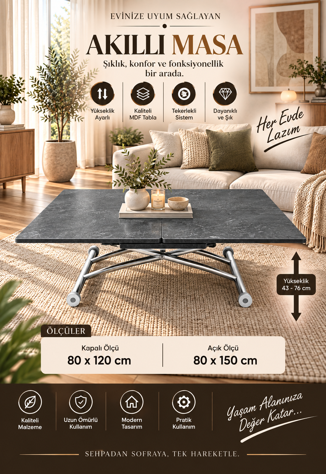 Extendable Square Smart Table | Lisbon MDF & Chrome