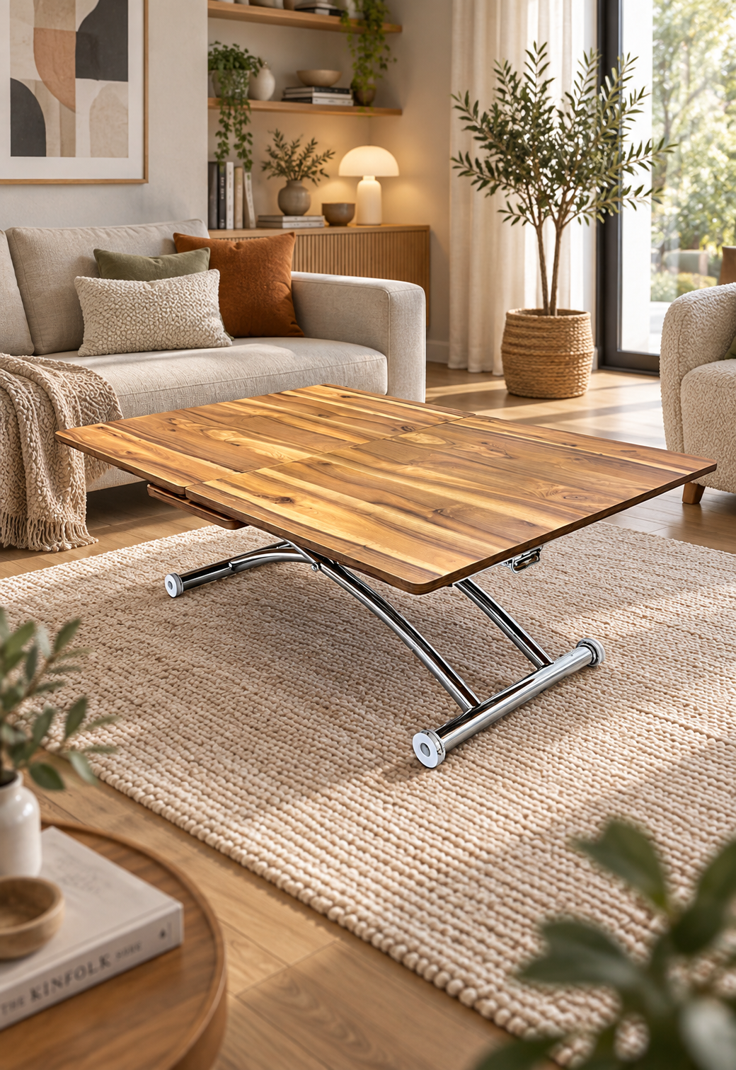 Square Smart Table with Central Opening | Urartu MDF & Chrome