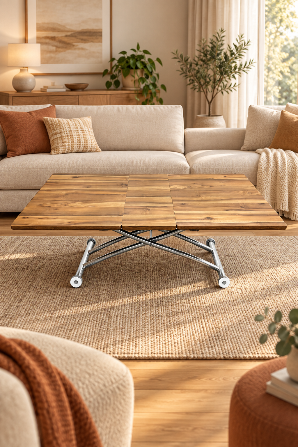 Square Smart Table with Central Opening | Urartu MDF & Chrome