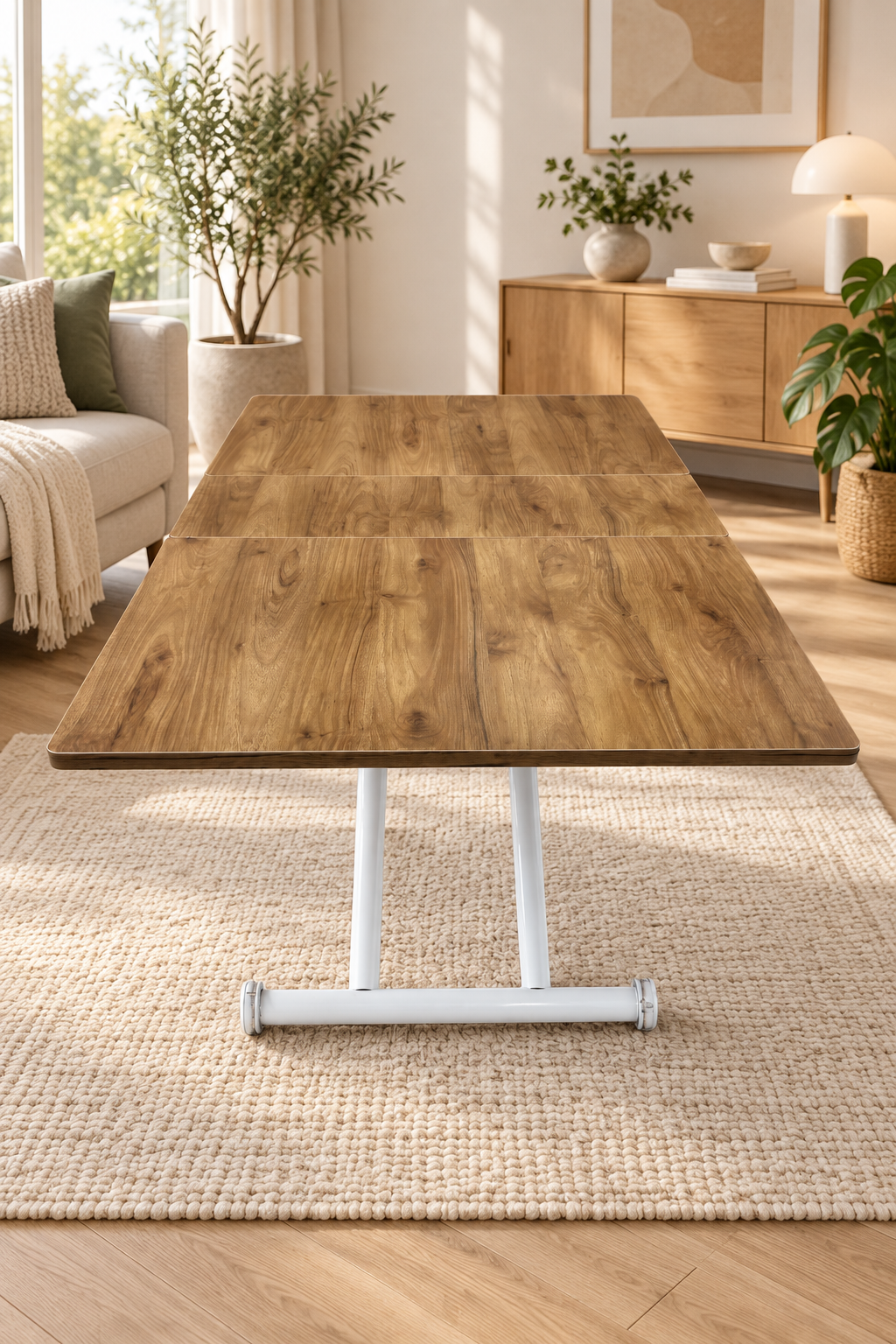 Mid-Opening Square Smart Table | Walnut MDF & White