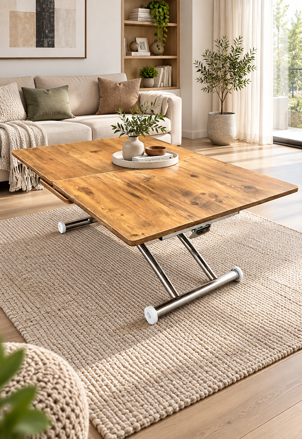 Center-Opening Square Smart Table | EfesCam MDF & Chrome
