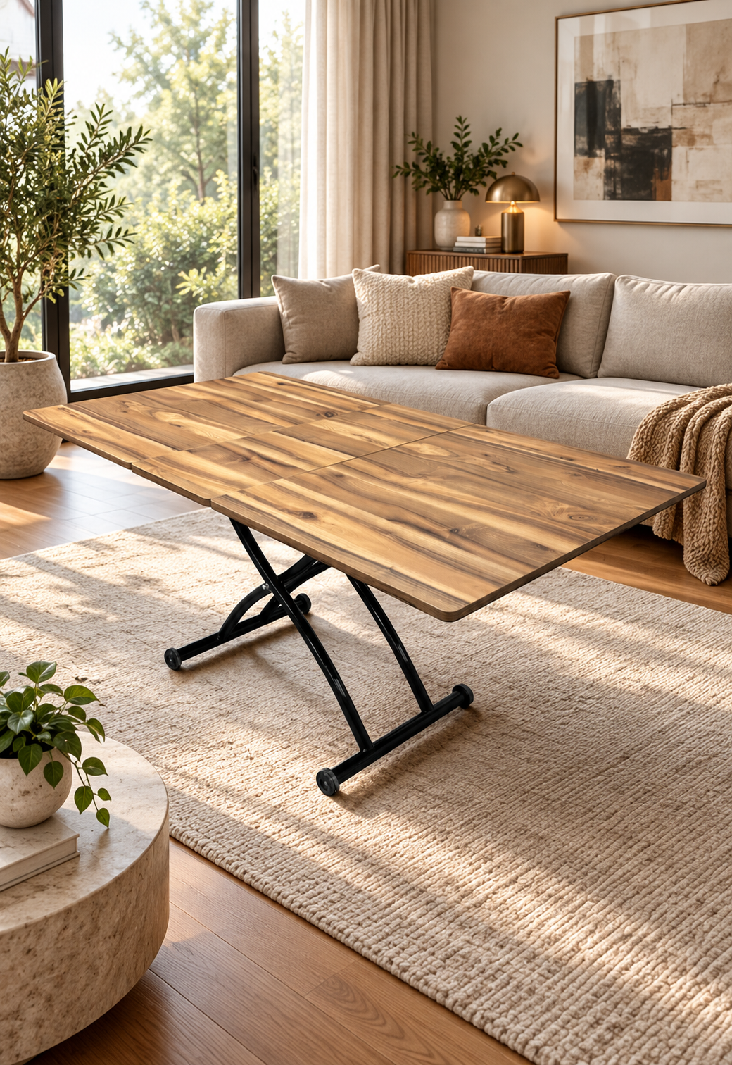 Center-Opening Square Smart Table | Urartu MDF & Black