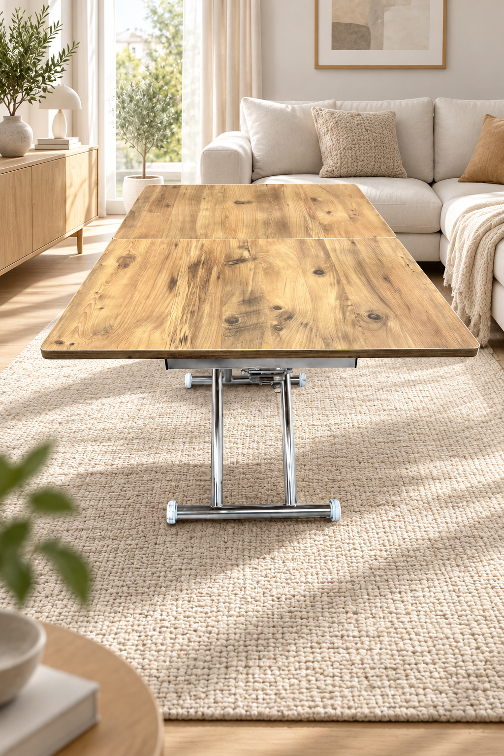 Center-Opening Square Smart Table | EfesCam MDF & Chrome