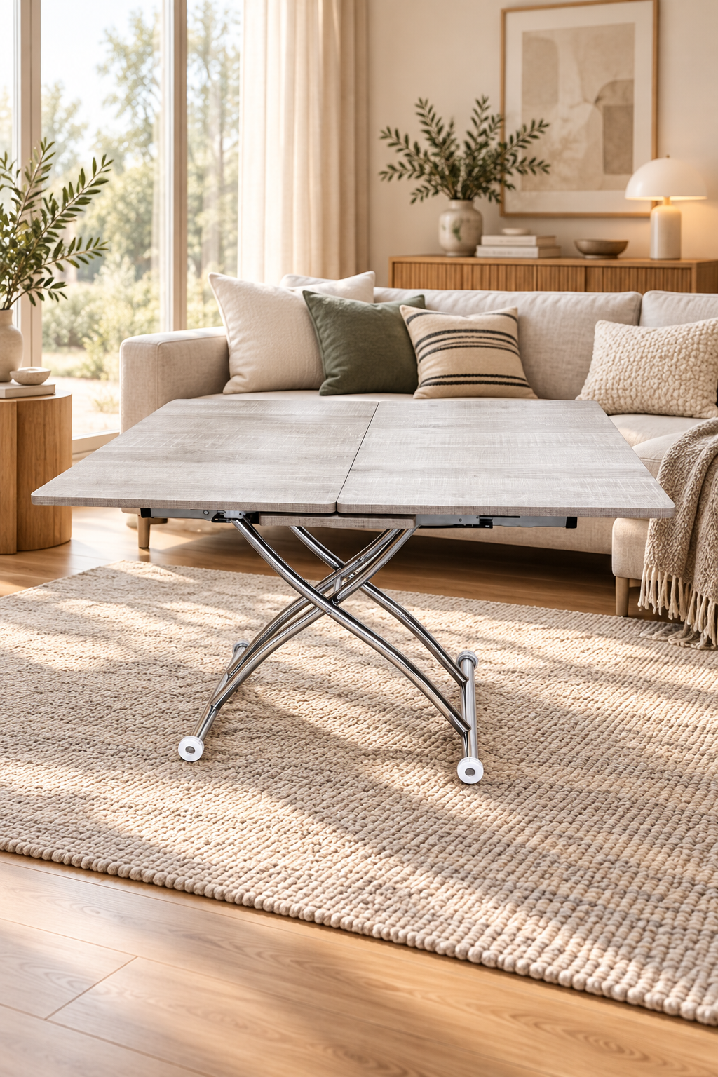 Extendable Square Smart Table | Lisbon MDF & Chrome