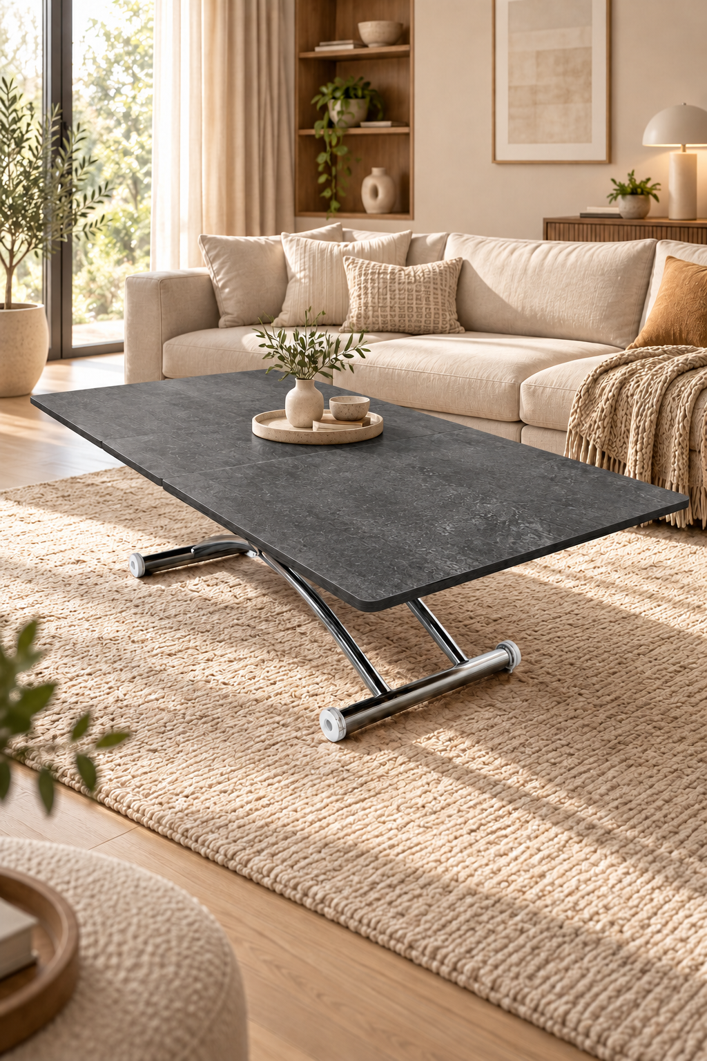 Extendable Square Smart Table | Lisbon MDF & Chrome