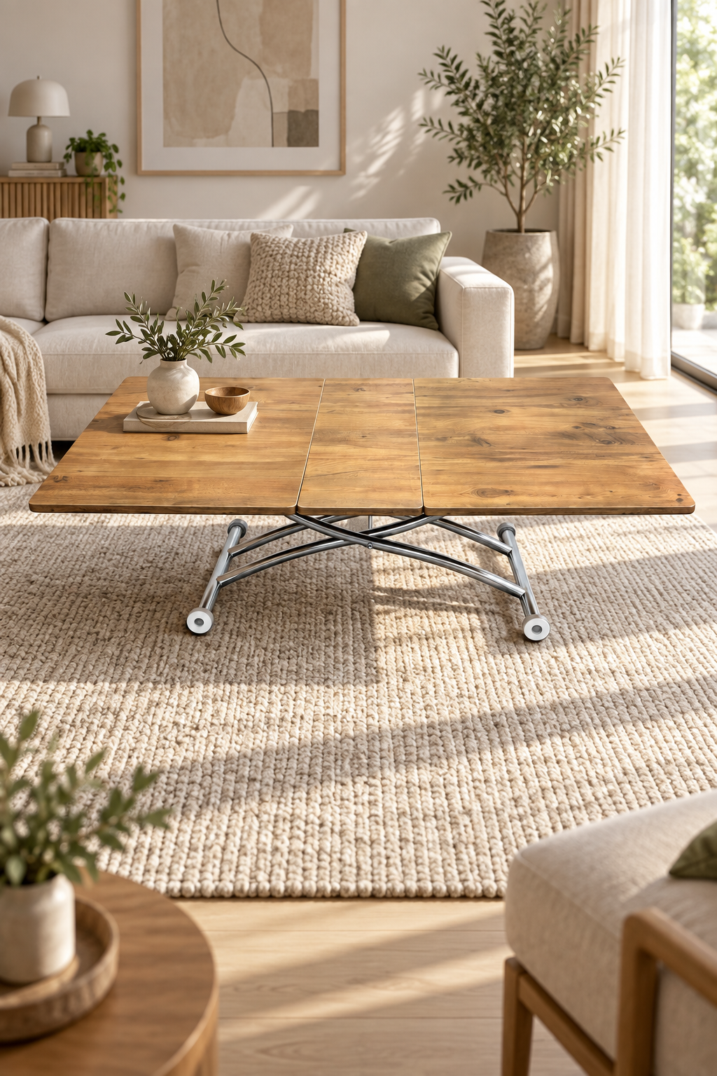 Center-Opening Square Smart Table | EfesCam MDF & Chrome