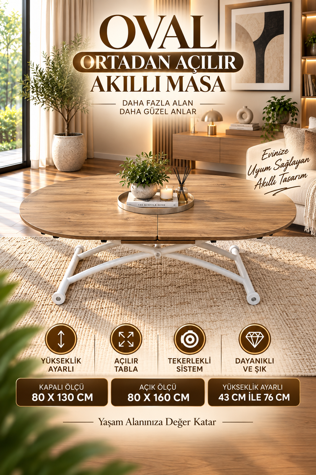 Oval Extendable Smart Table | EfesCam MDF & White