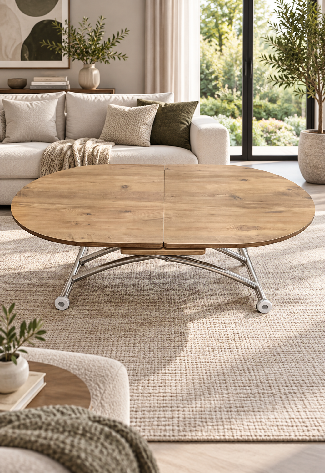 Extendable Oval Smart Table | EfesCam MDF & Chrome
