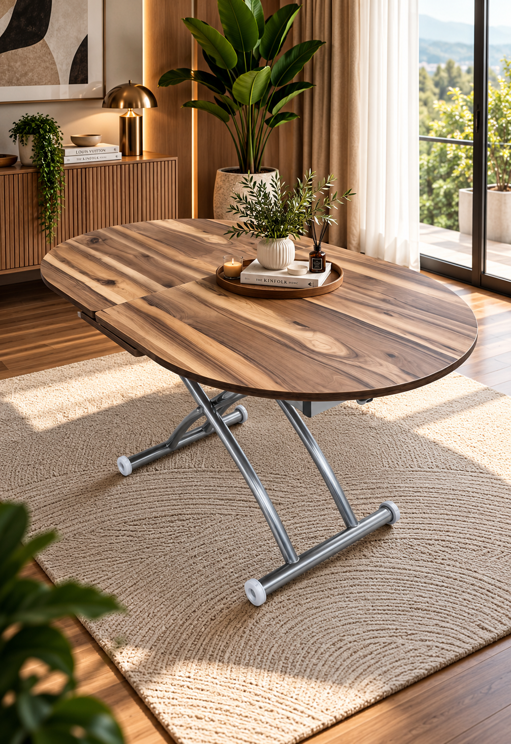 Center Opening Oval Smart Table | Urartu MDF & Chrome