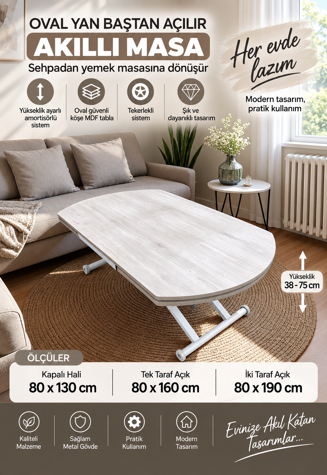 Oval Side-Opening Smart Table | Lisbon MDF & White