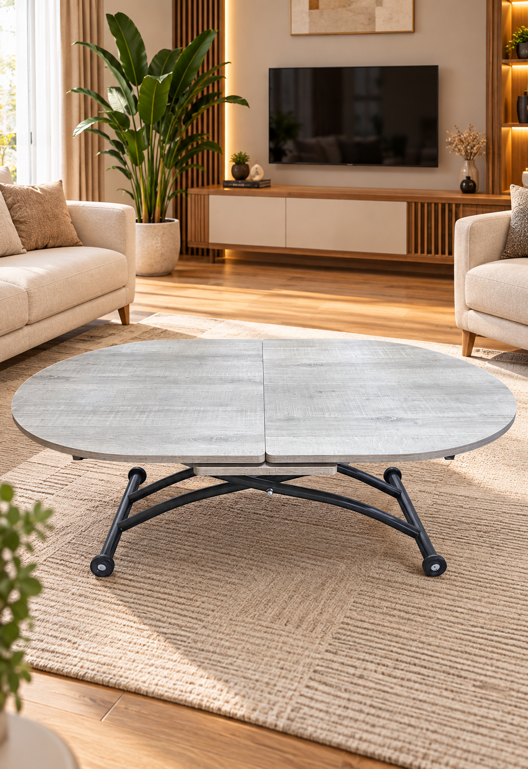 Oval Extendable Smart Table | Lisbon MDF & Black