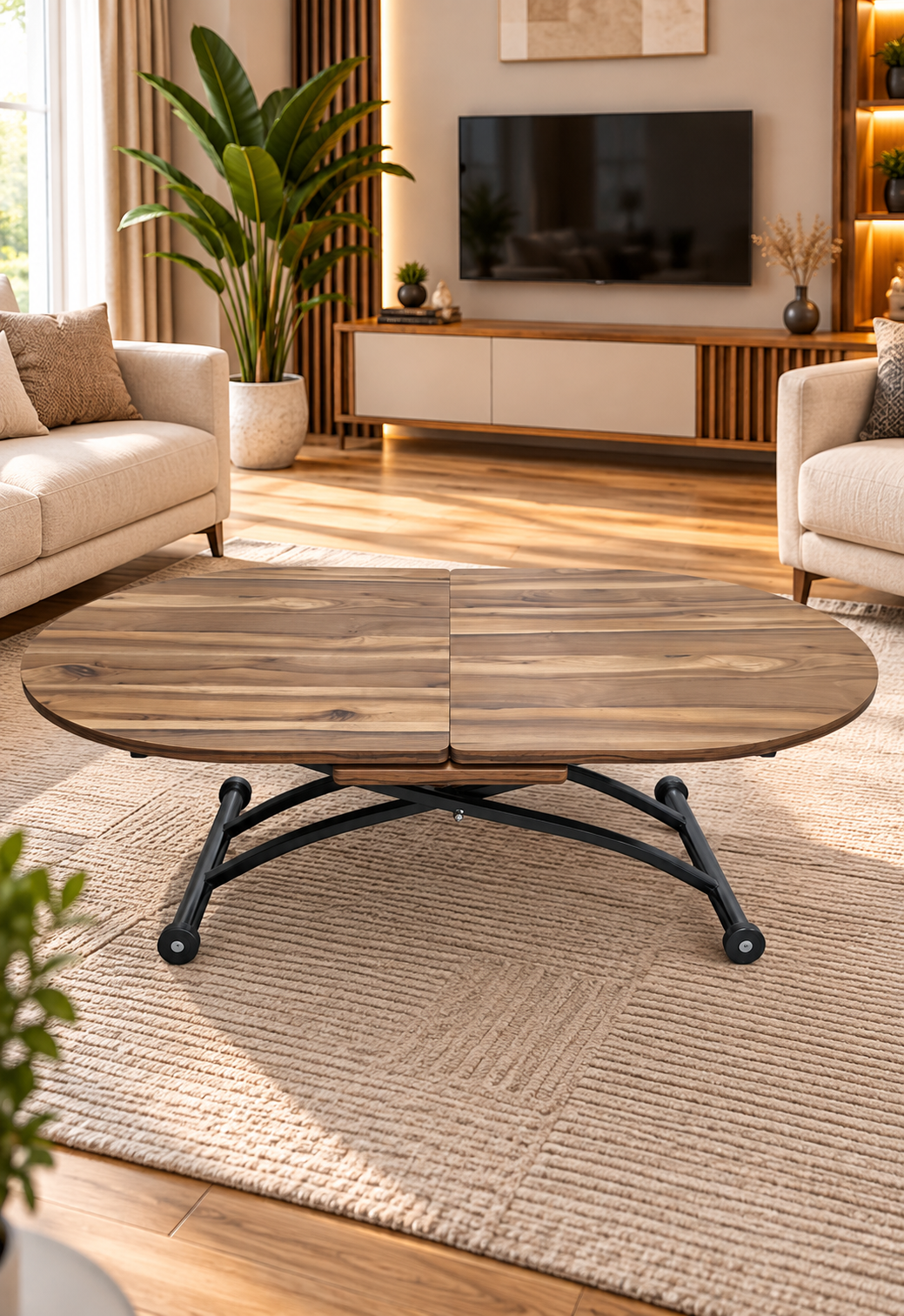 Center-Opening Oval Smart Table | Urartu MDF & Black