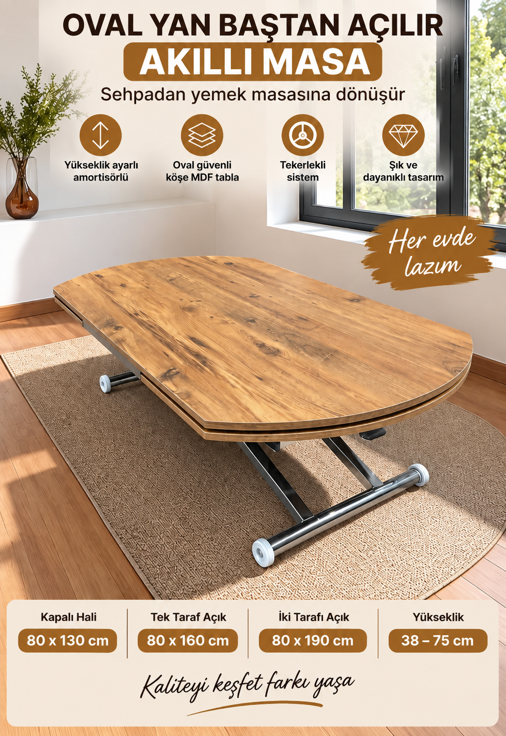 Oval Side Opening Smart Table | Efes Glass & Chrome