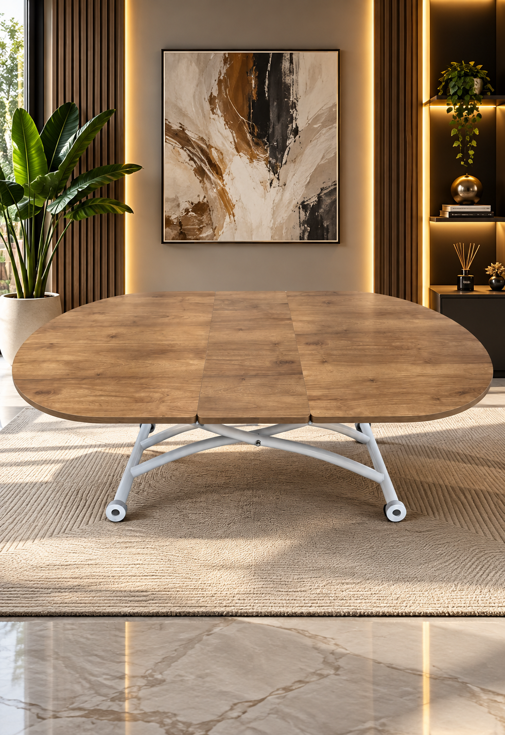 Oval Extending Smart Table | Walnut MDF & White