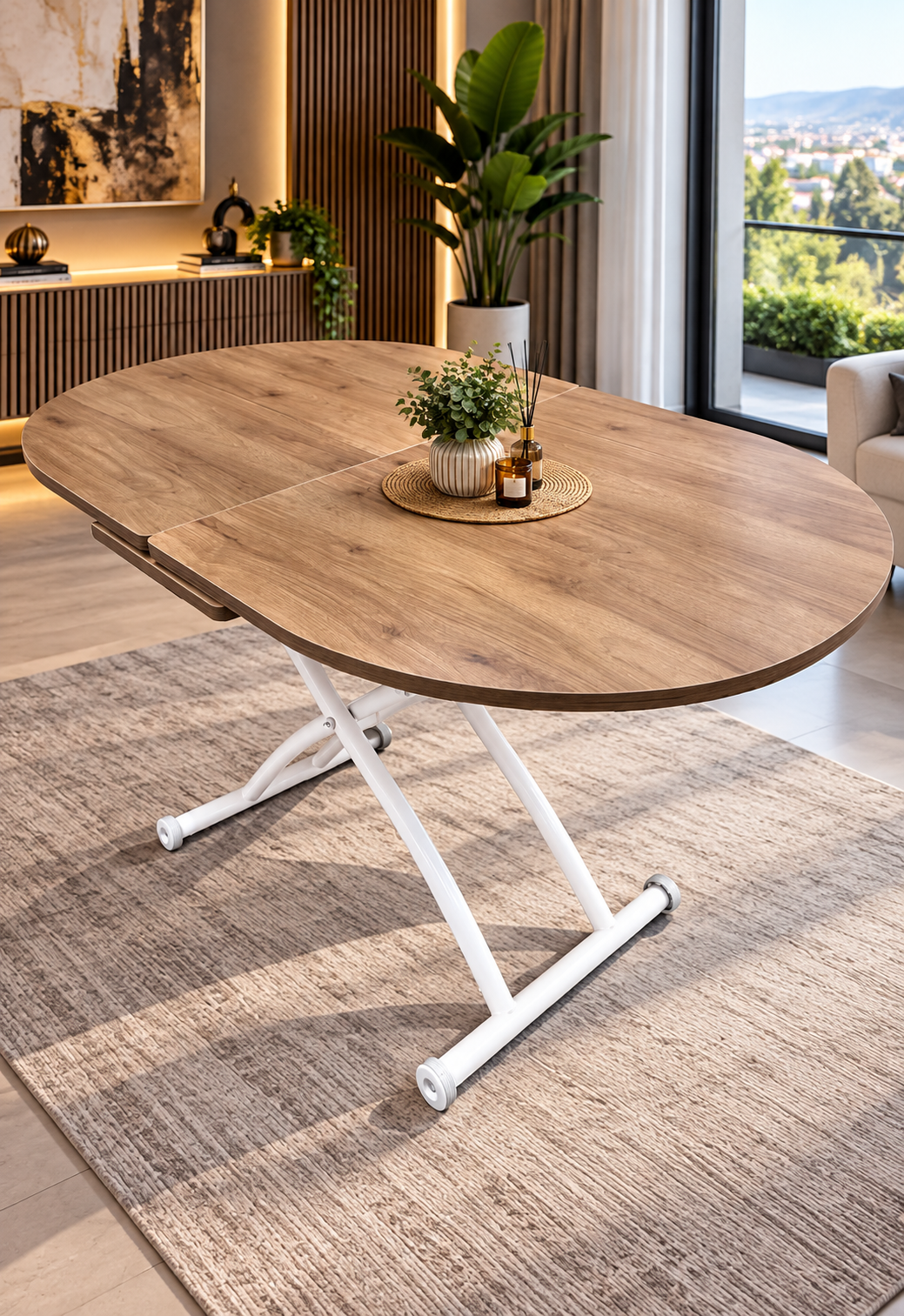Oval Extending Smart Table | Walnut MDF & White