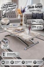 Home Akıllı Sehpa – Beyaz Mermer MDF Üst & Krom Kaplama Metal Ayak