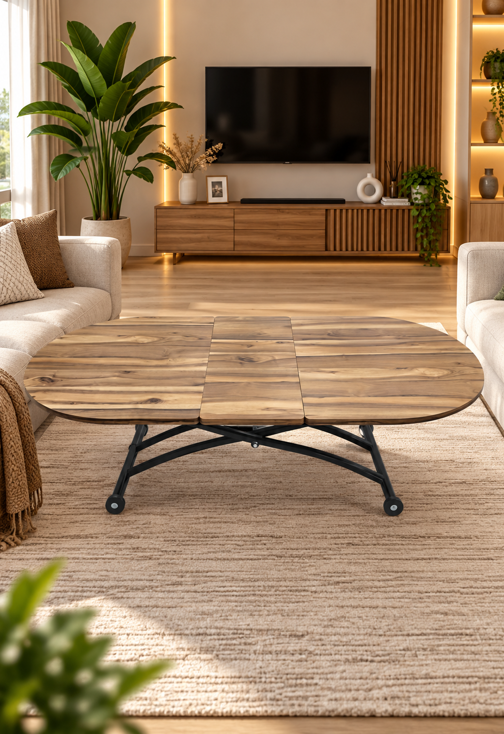 Center-Opening Oval Smart Table | Urartu MDF & Black