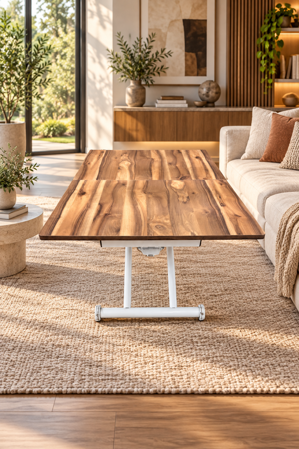 Square Smart Table with Central Opening | Urartu MDF & White