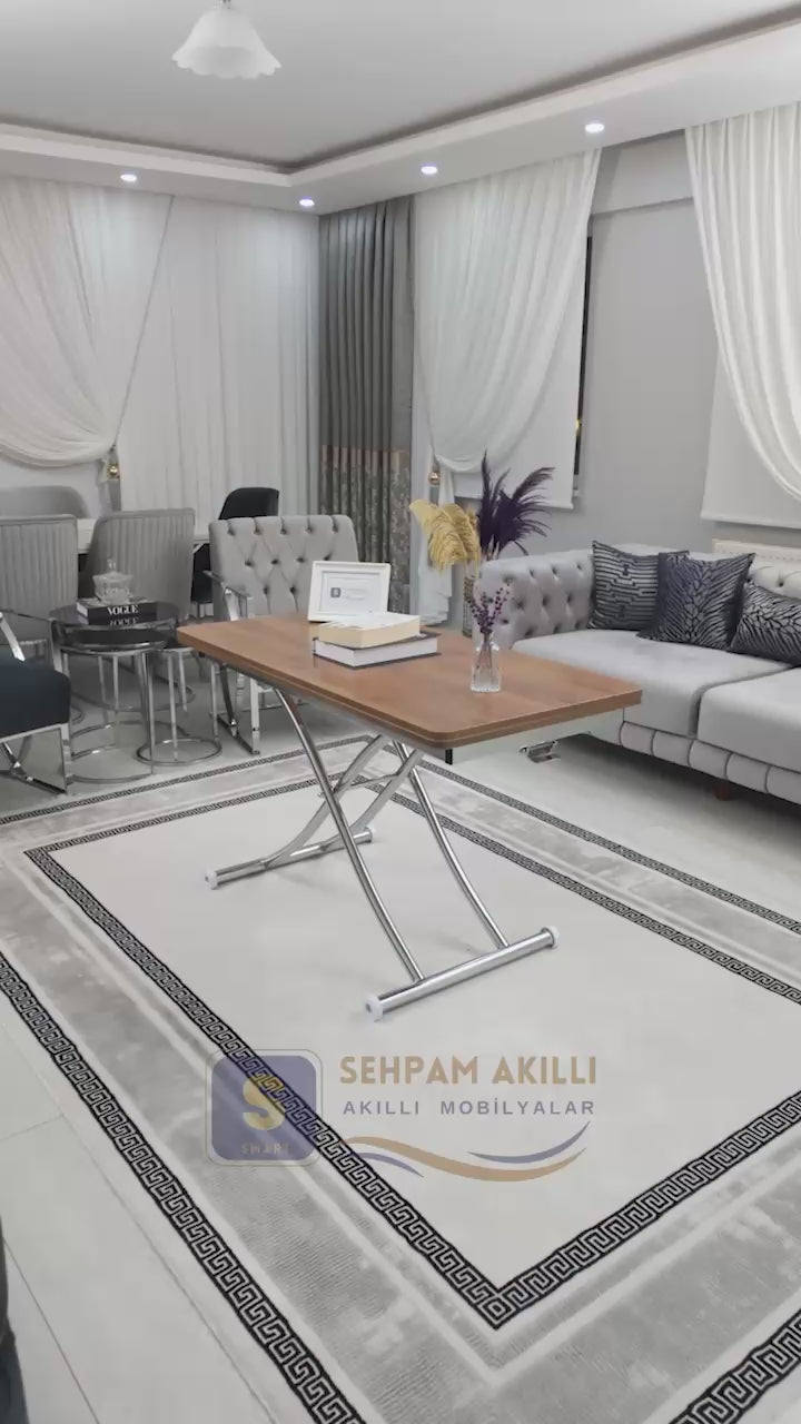 Load video: Juppo Smart Coffee Table – Walnut MDF Top &amp; Chrome Metal Leg