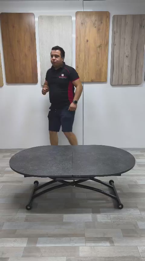 Video yükle: Ortadan Açılır Oval Akıllı Masa | Frezeli Antrasit MDF &amp; Siyah