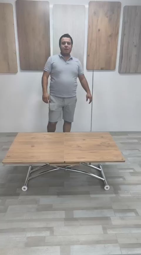 Load video: Center-Opening Square Smart Table | EfesCam MDF &amp; Chrome