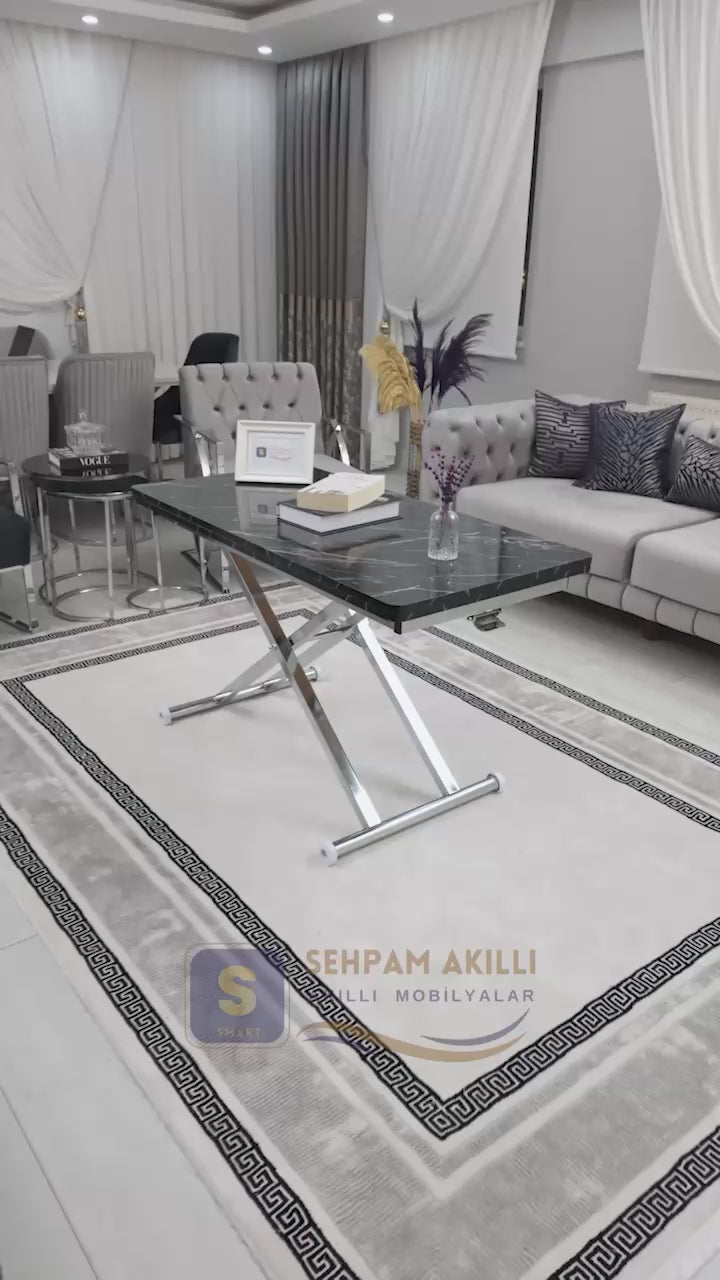 Load video: Home Smart Coffee Table – Black Marble MDF Top &amp; Chrome Plated Metal Leg