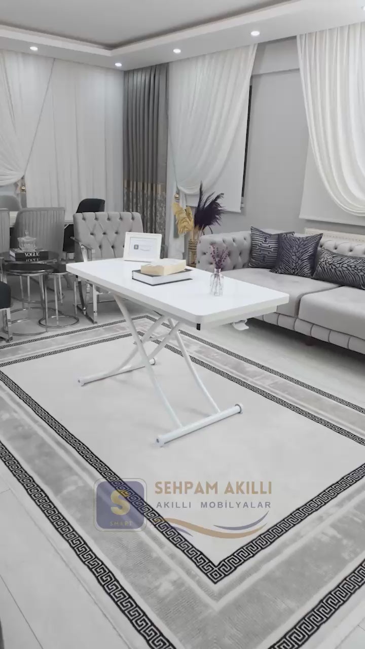 Load video: Juppo Smart Coffee Table – White MDF Top &amp; White Metal Leg