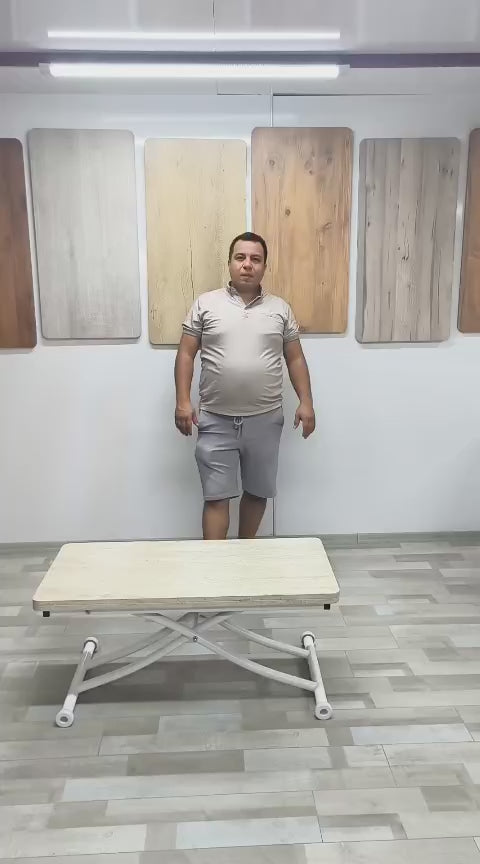Load video: Mini Juppo Smart Coffee Table – Travertine MDF Top &amp; White Metal Leg