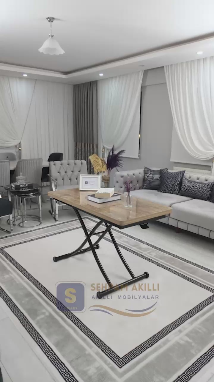 Load video: Juppo Smart Coffee Table - Antiklayt MDF Top &amp; Black Metal Legs