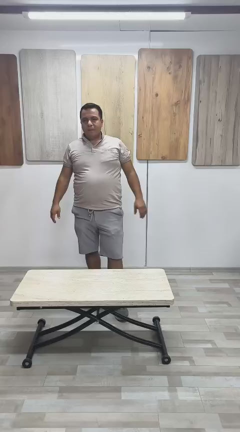 Video yükle: Mini Juppo Akıllı Sehpa – Traverten MDF Üst &amp; Siyah Metal Ayak