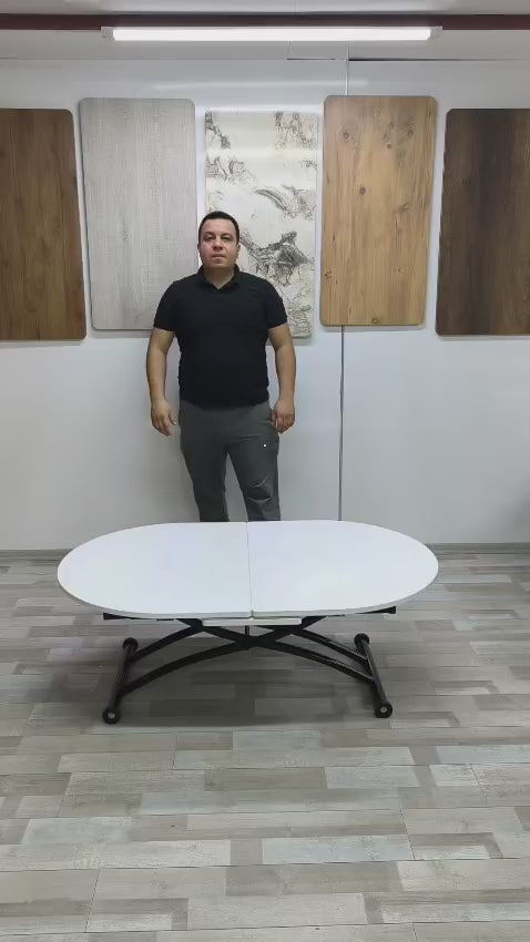 Video yükle: Ortadan Açılır Oval Akıllı Masa | Beyaz MDF &amp; Siyah
