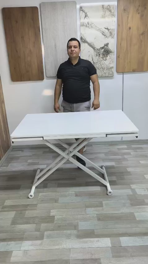 Video yükle: Yan Baştan Açılır Akıllı Masa | Beyaz MDF &amp; Beyaz Ayak