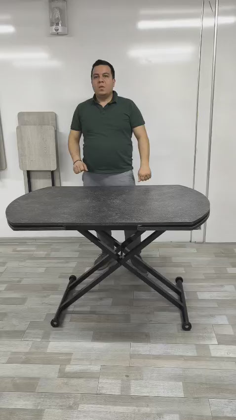 Load video: Oval Side-Opening Smart Table | Milled Anthracite &amp; Black