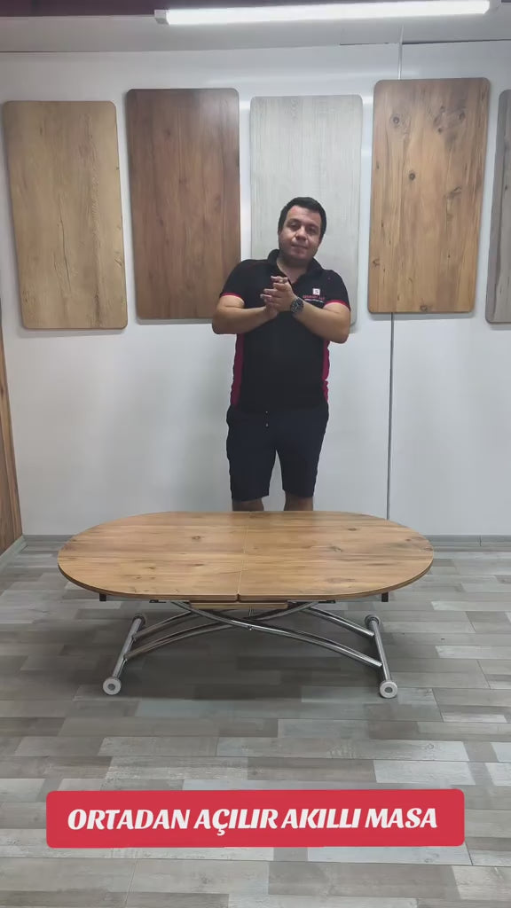 Load video: Extendable Oval Smart Table | EfesCam MDF &amp; Chrome
