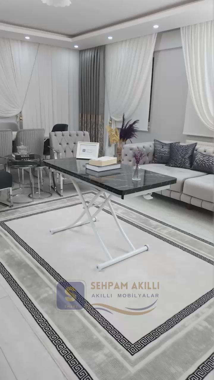 Load video: Juppo Smart Coffee Table – Black Marble MDF Top &amp; White Metal Leg