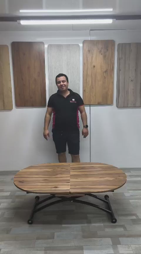 Load video: Center-Opening Oval Smart Table | Urartu MDF &amp; Black