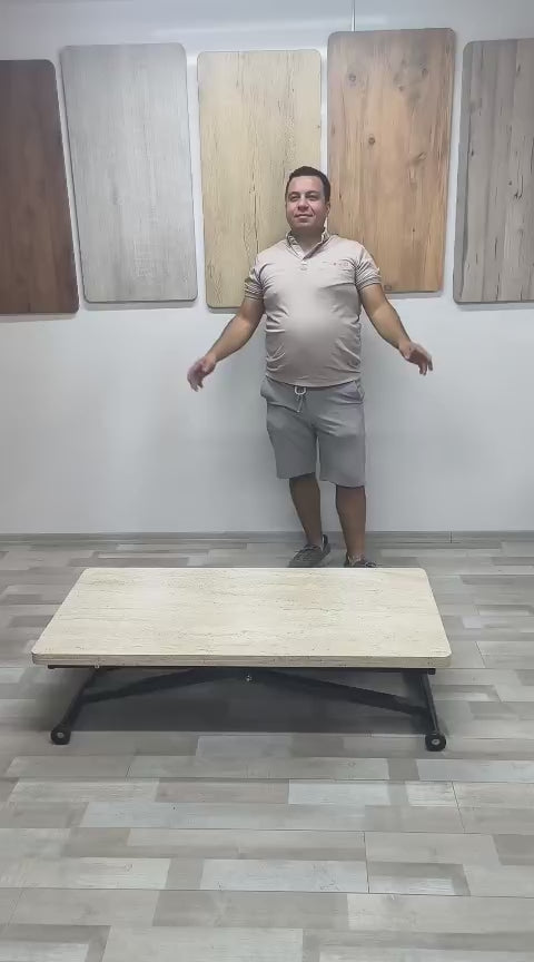 Load video: Home Smart Coffee Table – Travertine MDF Top &amp; Black Metal Legs