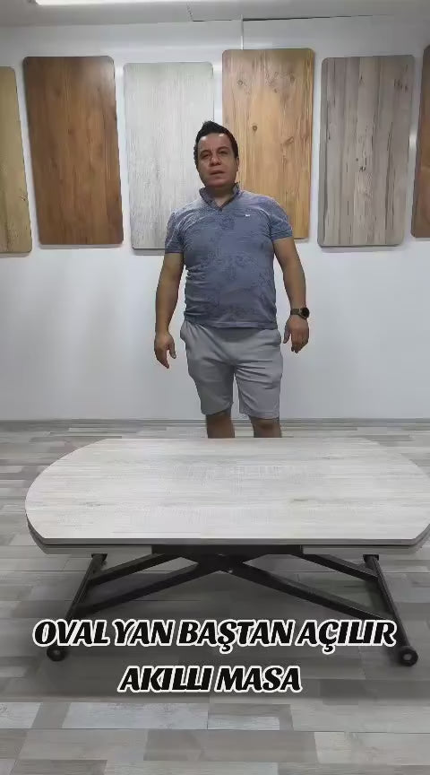 Load video: Oval Side-Opening Smart Table | Lisbon MDF &amp; Black
