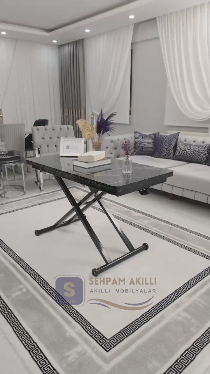 Load video: Home Smart Coffee Table – Black Marble MDF Top &amp; Black Metal Leg