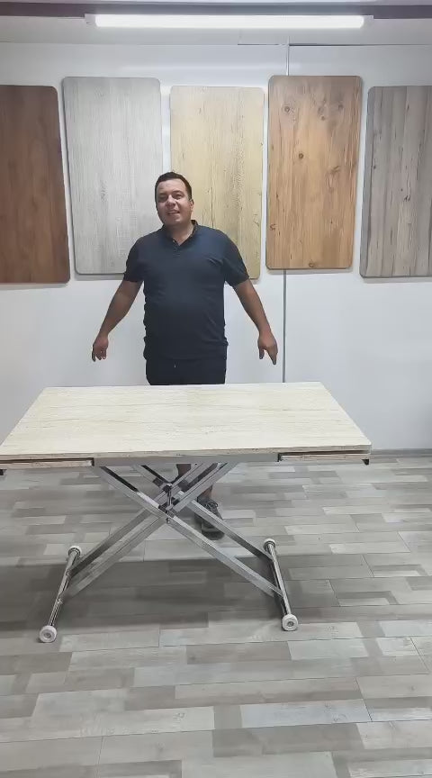 Load video: Smart Extending Table | Travertine MDF &amp; Chrome Leg