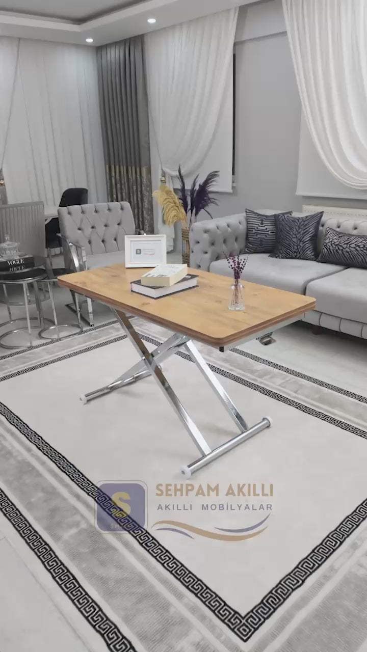 Load video: Home Smart Coffee Table – EfesCam MDF Top &amp; Chrome Plated Metal Legs