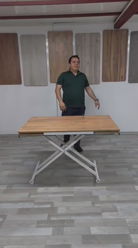 Load video: Side-Opening Smart Table | Efes Pine MDF &amp; White Legs