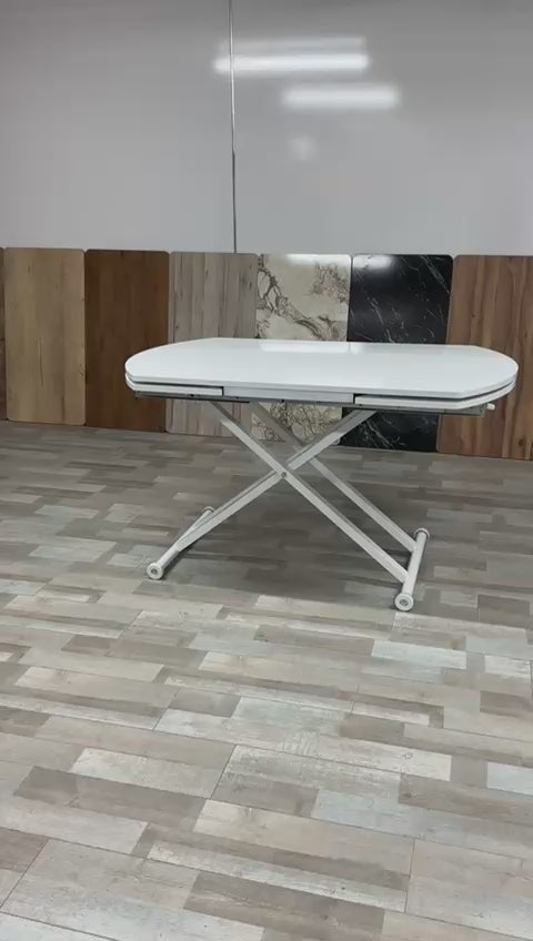 Load video: Oval Side-Opening Smart Table | Lisbon MDF &amp; White
