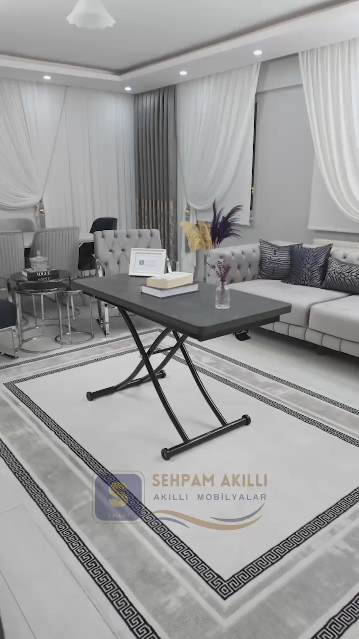 Video yükle: Juppo Akıllı Sehpa – Frezeli Antrasit MDF Üst &amp; Siyah Metal Ayak