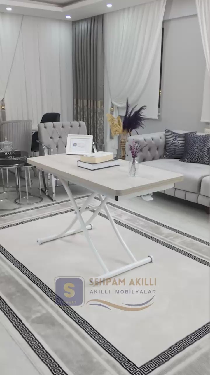 Load video: Juppo Smart Coffee Table – Lisbon MDF Top &amp; White Metal Leg