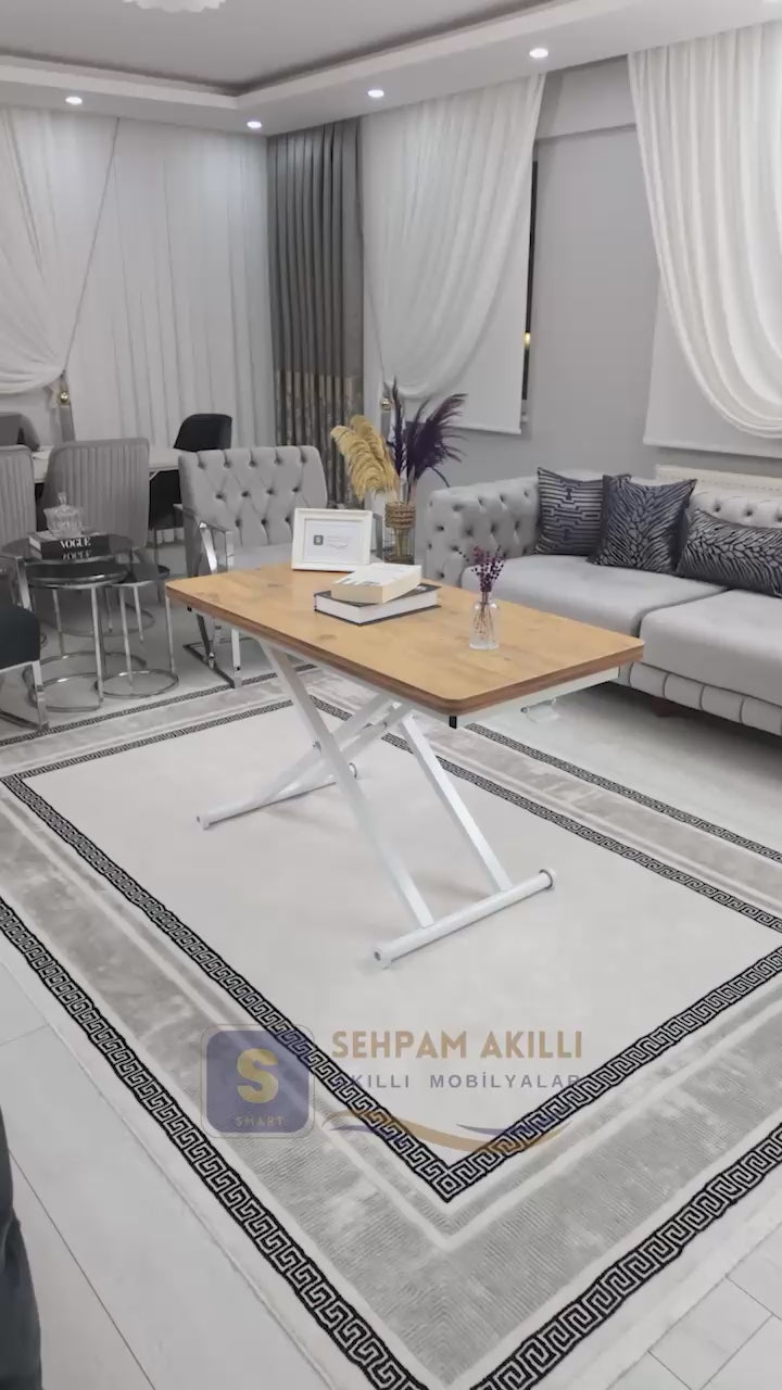 Load video: Home Smart Coffee Table – EfesCam MDF Top &amp; White Metal Legs